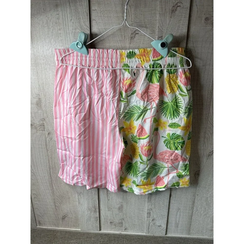Hawaiian 4 pc Shirt Shorts Set Size XL w/ Bucket Hat & Sunglasses Beach Flamingo - Picture 5 of 8